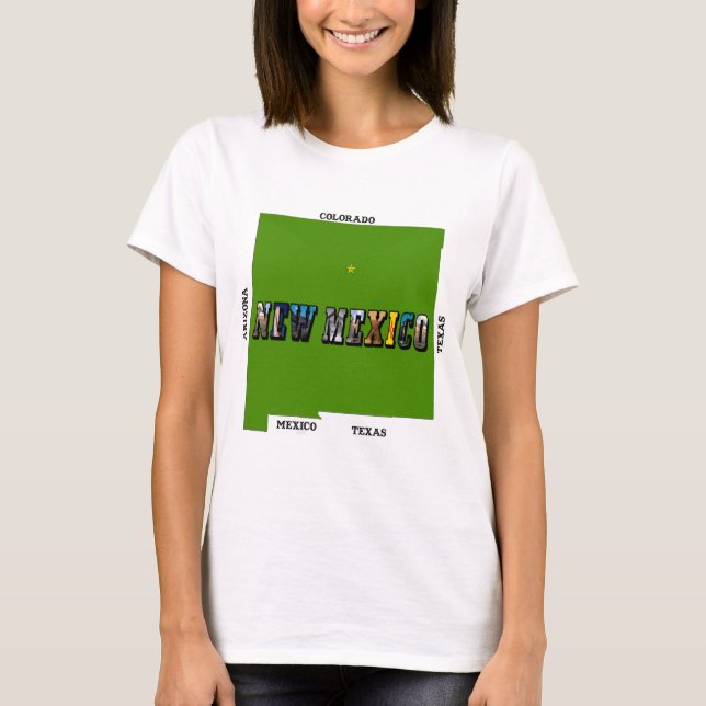 New Mexico Map Kontur Foto Text T-Shirt (Vorderseite)