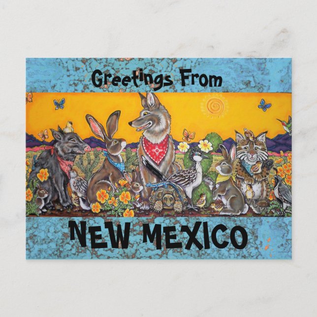 New Mexico Postkarte mit Wüste Südwestliche Tiere (Vorderseite)