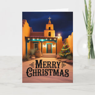 New Mexico Pueblo Weihnachtskirche Nacht Feiertagskarte