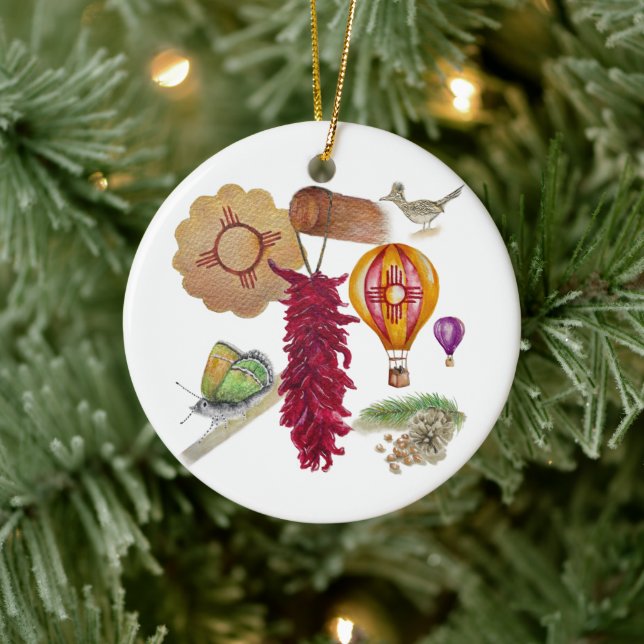 New Mexico Red Chile Pinõn Zia Hot Air Ballon Keramik Ornament (Baum)
