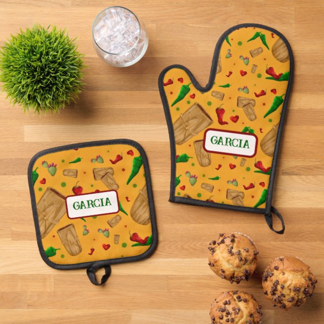New Mexico Red & Green Chile Tamales Zia Nopales Ofenhandschuh & Topflappen-Set (Oben Unten)