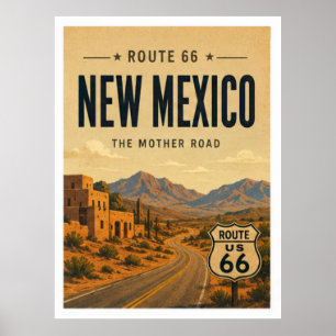 New Mexico Route 66 Adobe Wüsten Reise Kunst Poster