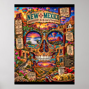 New Mexico Schädel Kunst Druck State of Mind Poster