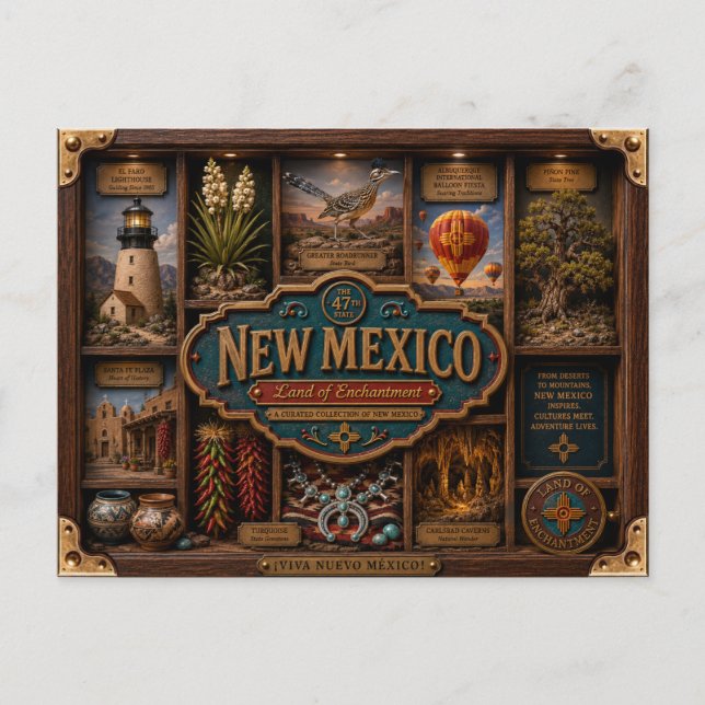 New Mexico Shadow Box 3D Figurine Staat Postkarte (Vorderseite)