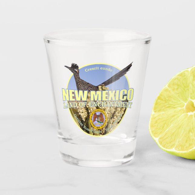 New Mexico Staat Bird & Blume Schnapsglas (Vorderseite)