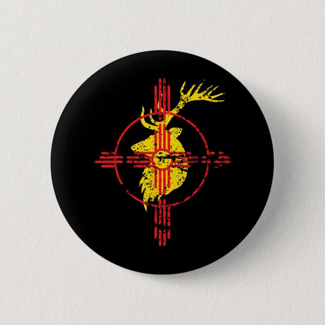 New Mexico State Flag Elch Jagd Zia Symbol Design Button (Vorderseite)