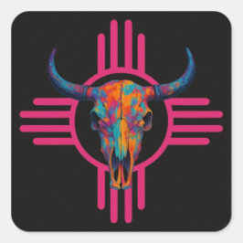 New Mexico Sun Totenschädel Pink Quadratischer Aufkleber