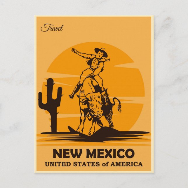 New Mexico Vintag Cowboy Travel Postkarte (Vorderseite)