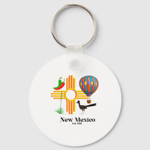 New Mexico Zia_ Chiles, Ballon, Wegekuckuck, Yucca Schlüsselanhänger
