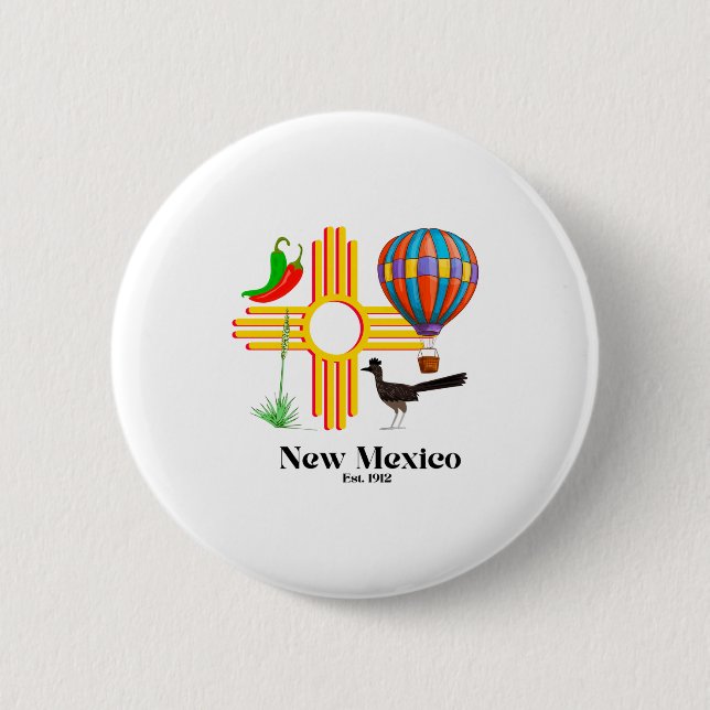 New Mexico Zia_ Chiles, Balloon, Roadrunner, Yucca Button (Vorderseite)