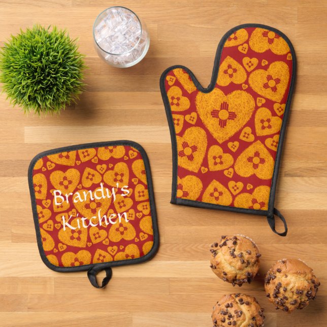 New Mexico Zia Heart Ofenhandschuh & Topflappen-Set (Oben Unten)