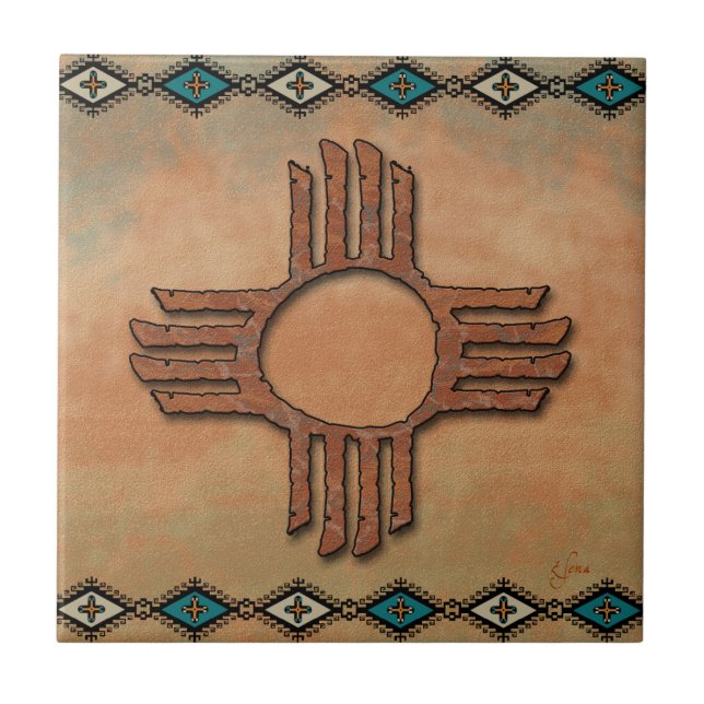 New Mexico Zia (Sonne) Keramik Tile Fliese (Vorderseite)