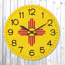 New Mexico Zia Sun Flag Clock 2 Größe Wolken Große Wanduhr