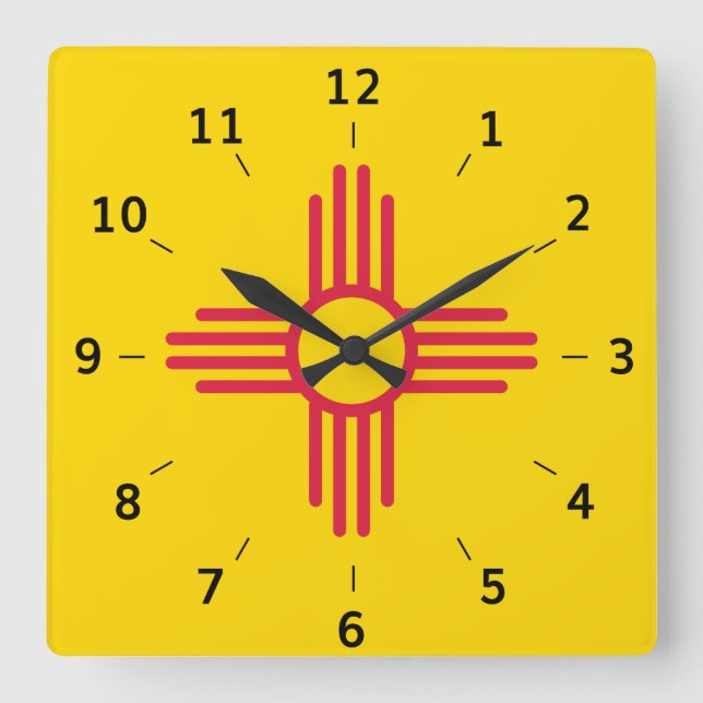 New Mexico Zia Sun symbole Carré Mur Horloge (Recto)