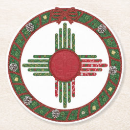 New Mexico Zia Sun Weihnachten Runder Pappuntersetzer