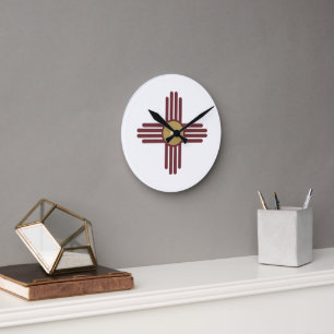 New Mexico Zia-Symbol Runde Wanduhr
