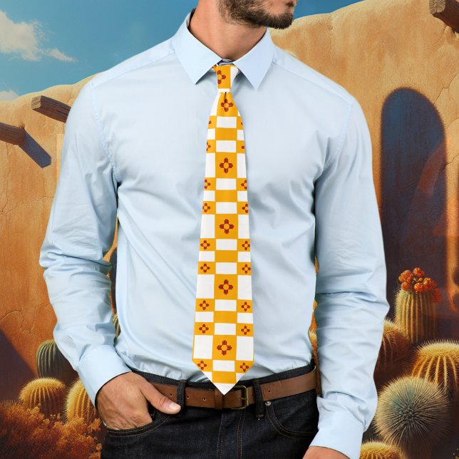 New Mexico Zia Yellow White Squares Krawatte (Von Creator hochgeladen)