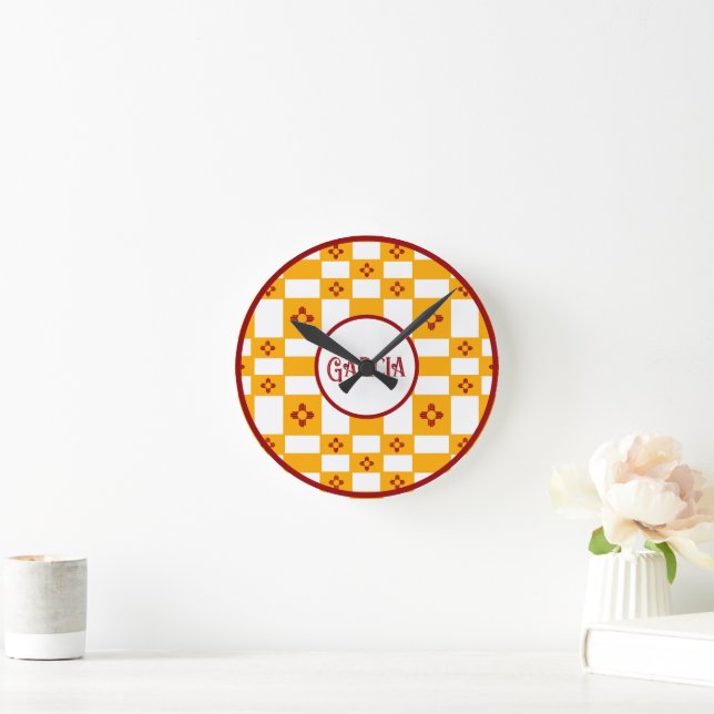New Mexico Zia Yellow White Squares Runde Wanduhr (Zuhause)