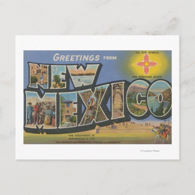 New MexicoGroße BuchstabenszenenNew Mexico Postkarte (Vorderseite)