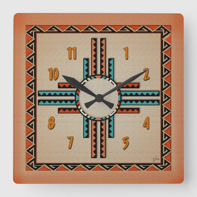 New Mexiko Zia (Sonne) Quadratische Wanduhr (Vorderseite)