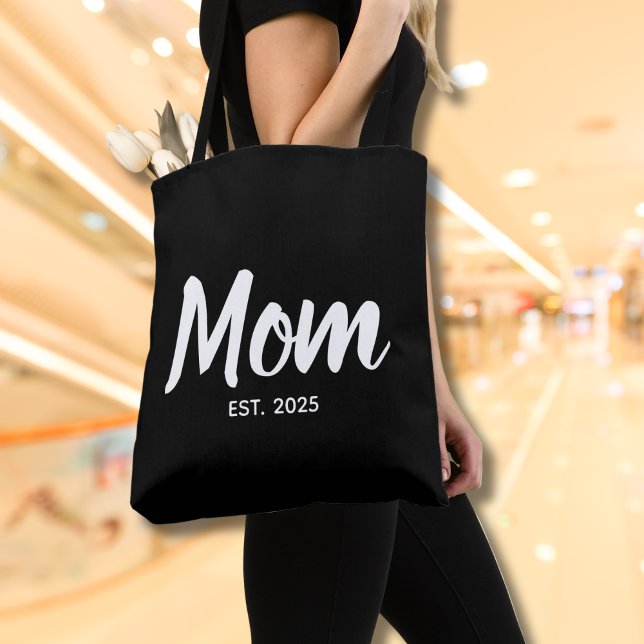 New Mom Established Date White Script Tasche (Personalize with year(s).  Matching items available in collection)