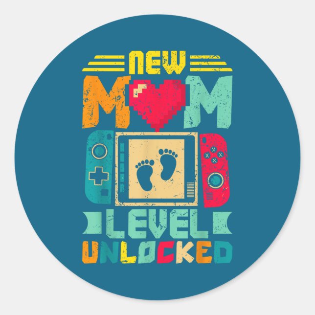 New Mom Level Unlocked Gamer Valentine's  Runder Aufkleber (Vorderseite)