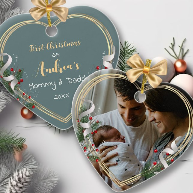 New Mommy Daddy Family Meilstone Custom Foto Keramik Ornament (Von Creator hochgeladen)