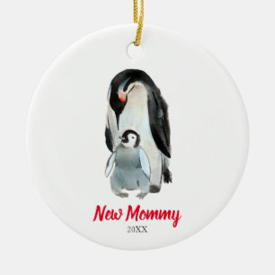 New Mommy Penguin Newborn Baby's First Christmas Keramik Ornament
