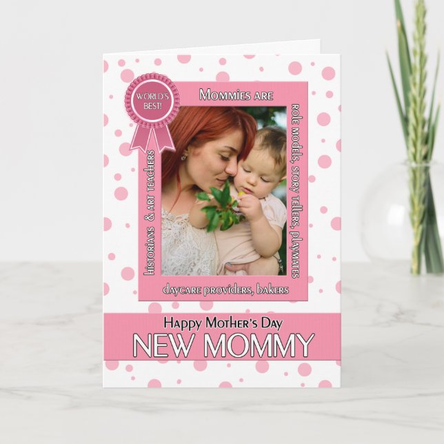 New Mommy Pink Polka Dot Mother's Day Foto Karte (Vorderseite)
