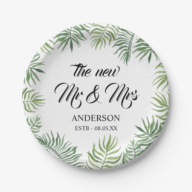 New Mr & Mrs Foliage Wedding Party Paper Napkins Pappteller (Vorderseite)