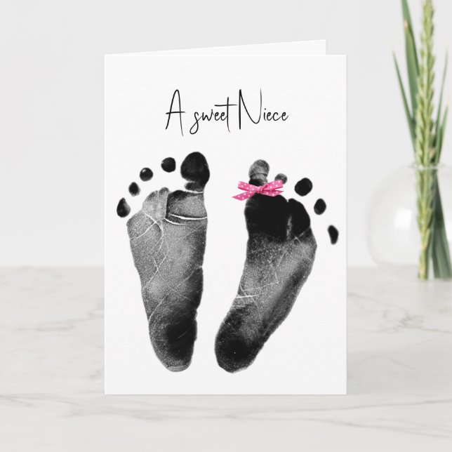 New Niece Baby Footprints mit Bow Karte (Vorderseite)