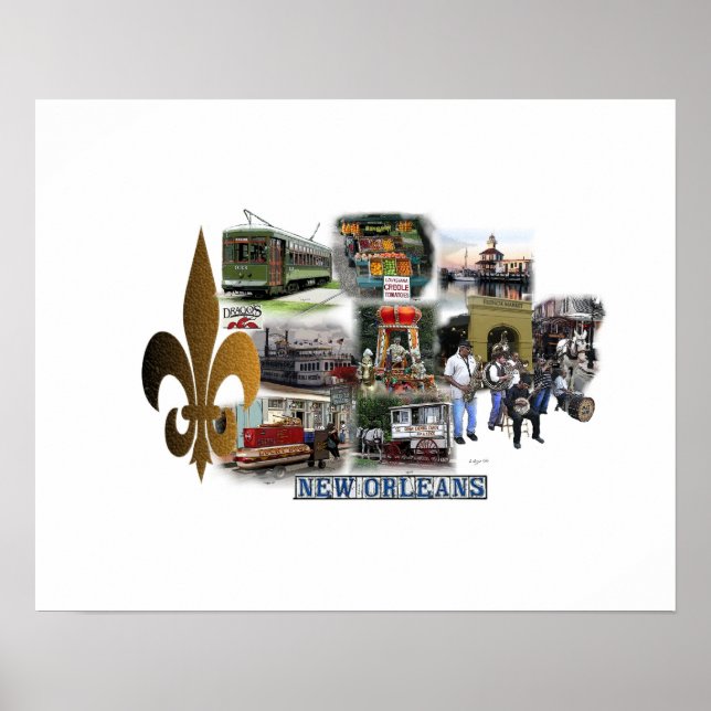 New Orleans Berühmte Sehenswürdigkeiten und Szenen Poster (Vorne)