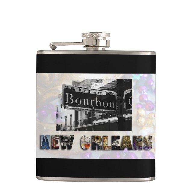 New Orleans Bourbon Street Beads NOLA Flachmann (Vorderseite)