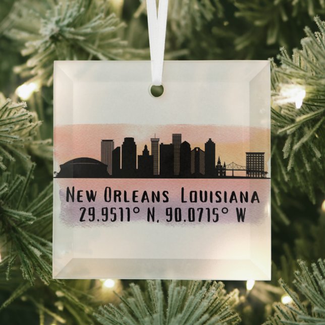 New Orleans City Skyline Latitude and Longitude  Ornament Aus Glas (Insitu)