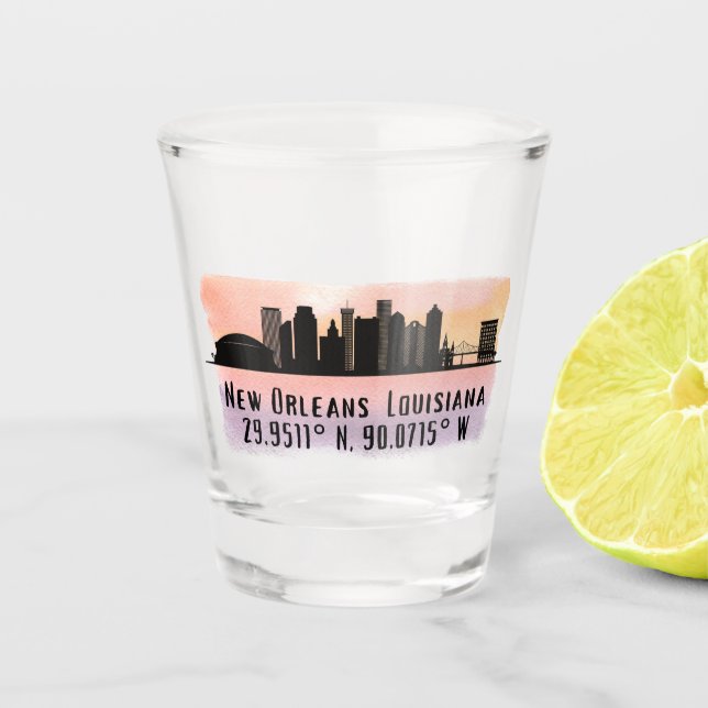 New Orleans City Skyline Latitude und Länge Schnapsglas (Vorderseite)