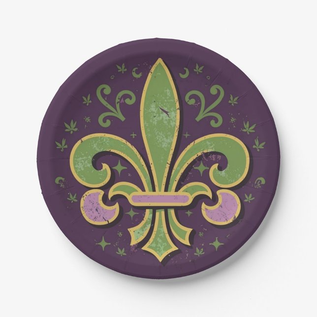 New Orleans fleur-de-lis grün und lila Pappteller (Von Creator hochgeladen)