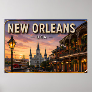 New Orleans French Quarter Abend-Wanddekoration Poster
