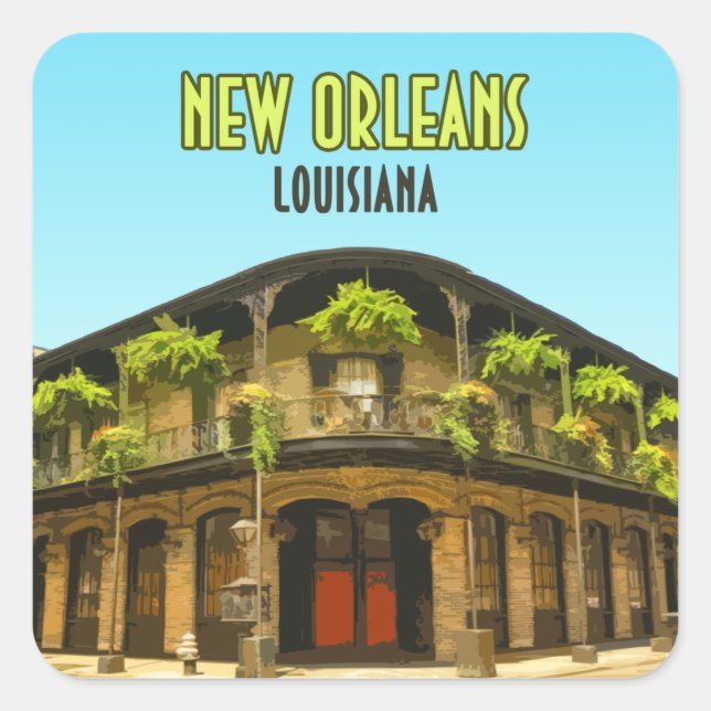 New Orleans French Quarter Louisiana Quadratischer Aufkleber (Vorderseite)