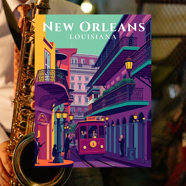 New Orleans French Quarter Retro Travel Postkarte (New Orleans French Quarter Retro Travel Postcard)