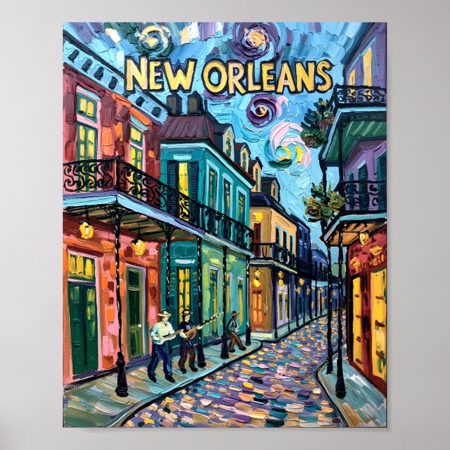 New Orleans French Quarter Van Gogh Style Travel Poster (Vorne)