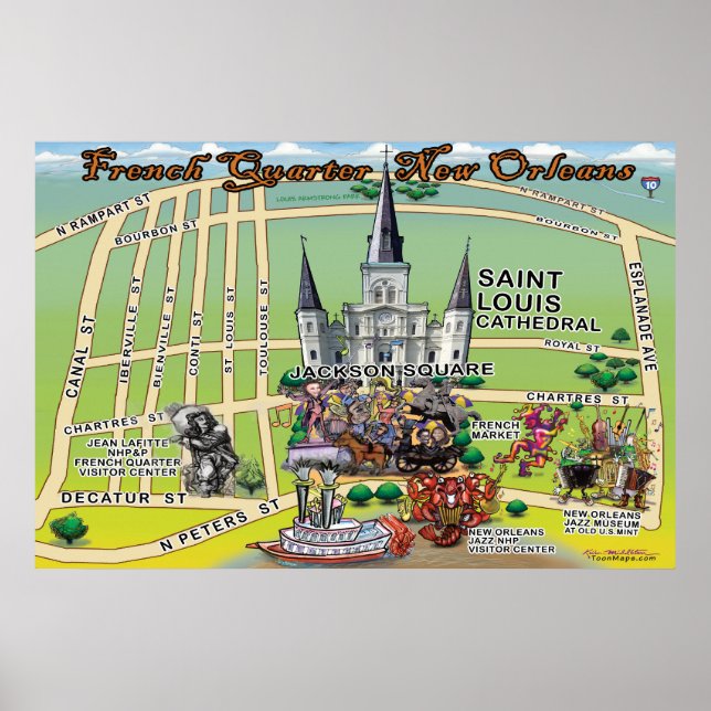 New Orleans Fun Map 24x36 Poster (Vorne)