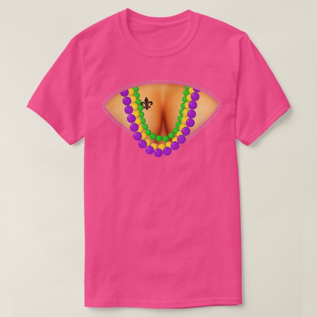 New Orleans Funny Mardi Gras Beads Flash Cleavage T-Shirt (Design vorne)