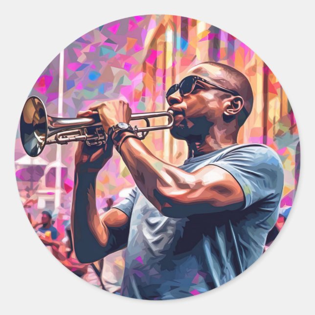 New Orleans Jazz | Brass Musician Runder Aufkleber (Vorderseite)