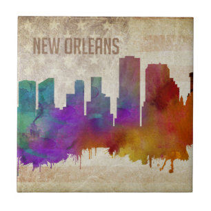 New Orleans, LA   Aquarell-Stadt-Skyline Fliese