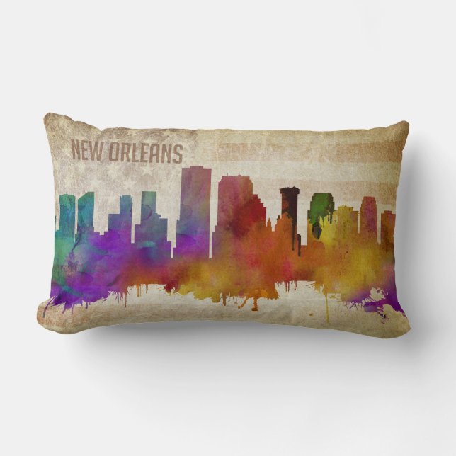 New Orleans, LA | Aquarell-Stadt-Skyline Lendenkissen (Vorderseite)