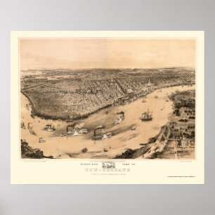 New Orleans, LA Panorama Karte - 1851 Poster