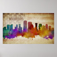 New Orleans, LA | Wasserfarbe Stadt Skyline