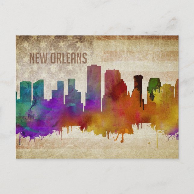 New Orleans, LA | Wasserfarbe Stadt Skyline Postkarte (Vorderseite)