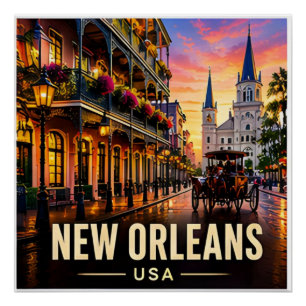 New Orleans Louisiana French Quarter Abend Reise Poster