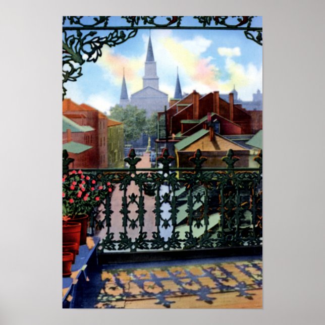 New Orleans Louisiana French Quarter Balcony Szene Poster (Vorne)